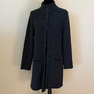 Eileen Fisher Charcoal Gray Pebble Knit Wool Lightweight Jacket